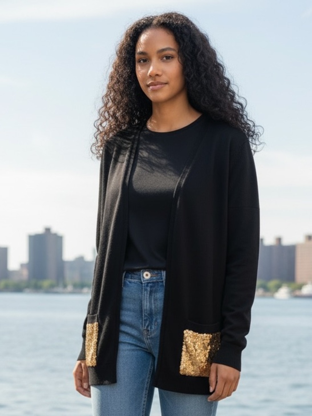 Design History Black Knit Top with Subtle Trim